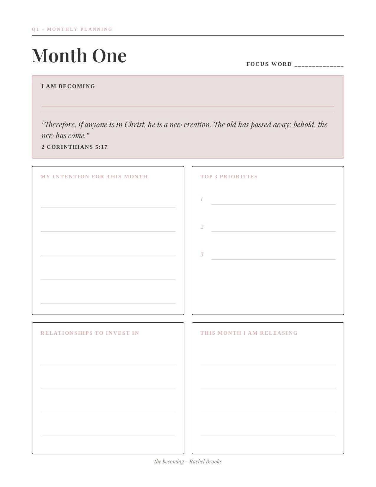 Monthly identity-first planning page from The Becoming planner